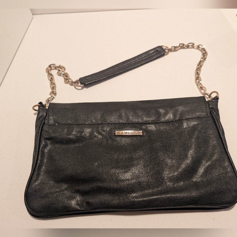 Rampage Black Leather Clutch with Gold Chain